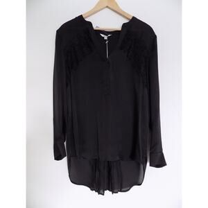 WITE black silk blouse long sleeve size 12 NWT